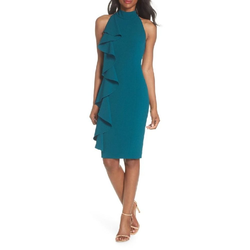 Eliza J Teal Ruffle Halter Dress